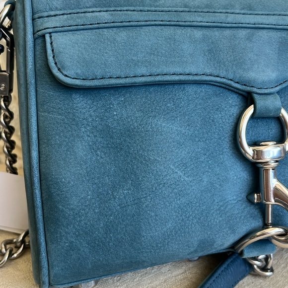 New REBECCA MINKOFF Mini Mac suede crossbody bag cloud blue - Picture 17 of 17